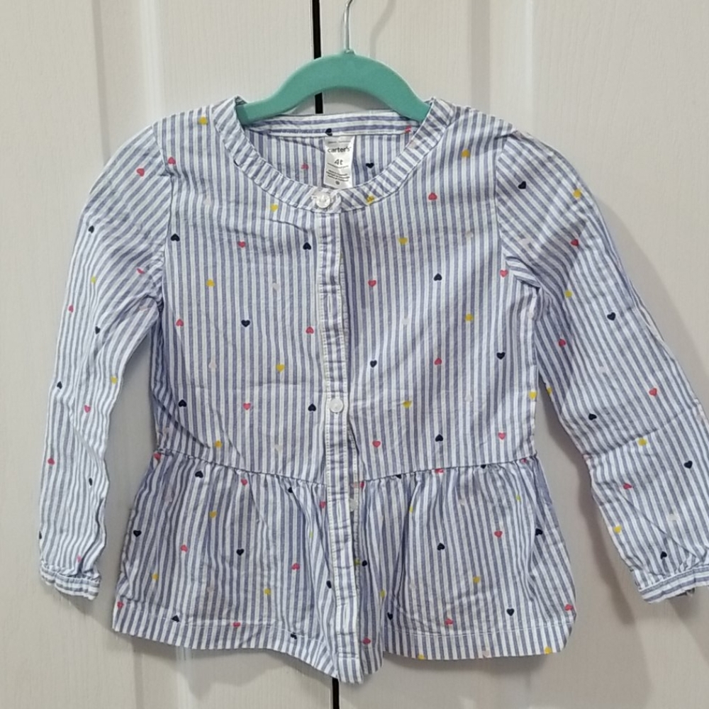 Blue striped hearts button down dress shirt